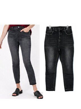 Susan Graver Crop Jeans Size 12 Stretch High Waist Charcoal Black